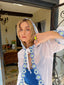 70s Rare Vintage Sheer White Hooded Duster With Blue Daisy Trim