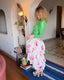 80s Vintage Norma Kamali OMO Airbrush Rose High Low Ruffle Skirt | Pink Floral Tiered Avant Garde Maxi