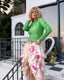 80s Vintage Norma Kamali OMO Airbrush Rose High Low Ruffle Skirt | Pink Floral Tiered Avant Garde Maxi