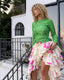 80s Vintage Norma Kamali OMO Airbrush Rose High Low Ruffle Skirt | Pink Floral Tiered Avant Garde Maxi