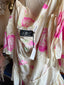 80s Vintage Norma Kamali OMO Airbrush Rose High Low Ruffle Skirt | Pink Floral Tiered Avant Garde Maxi