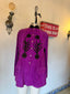 70s Vintage Magenta Suede Cape with Floral Appliqué