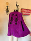 70s Vintage Magenta Suede Cape with Floral Appliqué