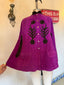70s Vintage Magenta Suede Cape with Floral Appliqué
