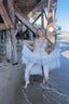 Contemporary Handmade One of One Bridal Set | White Lace & Blue Crochet Asymmetrical Maxi Dress Ensemble