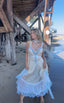 Contemporary Handmade One of One Bridal Set | White Lace & Blue Crochet Asymmetrical Maxi Dress Ensemble