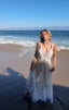 Contemporary Handmade One of One Bridal Set | White Lace & Blue Crochet Asymmetrical Maxi Dress Ensemble