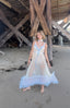 Contemporary Handmade One of One Bridal Set | White Lace & Blue Crochet Asymmetrical Maxi Dress Ensemble