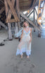 Contemporary Handmade One of One Bridal Set | White Lace & Blue Crochet Asymmetrical Maxi Dress Ensemble