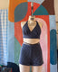 40s Vintage Navy Blue Polka Dot Halter and Hot Short Set