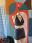 40s Vintage Navy Blue Polka Dot Halter and Hot Short Set