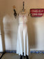 50s Vintage Ivory Satin Bridal Slip Dress | Mauve Lace Trim Ribbon Boho Bias Cut Maxi