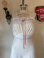 50s Vintage Ivory Satin Bridal Slip Dress | Mauve Lace Trim Ribbon Boho Bias Cut Maxi