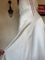 50s Vintage Ivory Satin Bridal Slip Dress | Mauve Lace Trim Ribbon Boho Bias Cut Maxi