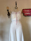50s Vintage Ivory Satin Bridal Slip Dress | Mauve Lace Trim Ribbon Boho Bias Cut Maxi