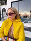 70s Vintage Yellow Hand Crochet Textured Hooded Cardigan