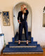 70s Vintage St. John Knits Nautical Jumpsuit | Navy Military Trim One Piece