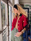 90s Vintage Ozbek Red Embellished Beaded Bomber Jacket