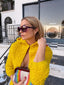70s Vintage Yellow Hand Crochet Textured Hooded Cardigan
