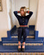 70s Vintage St. John Knits Nautical Jumpsuit | Navy Military Trim One Piece