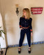 70s Vintage St. John Knits Nautical Jumpsuit | Navy Military Trim One Piece