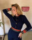 70s Vintage St. John Knits Nautical Jumpsuit | Navy Military Trim One Piece