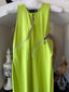 Late 80s Vintage Claude Montana Lime Green Zipper Bodycon Midi Dress