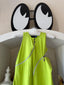 Late 80s Vintage Claude Montana Lime Green Zipper Bodycon Midi Dress