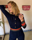 70s Vintage St. John Knits Nautical Jumpsuit | Navy Military Trim One Piece