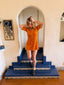 70s Vintage Cammi Orange Velvet Mini Dress