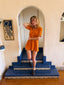 70s Vintage Cammi Orange Velvet Mini Dress