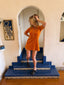 70s Vintage Cammi Orange Velvet Mini Dress