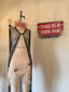 90s Vintage ROGIANI Netted Macramé Beaded Black Mesh Duster y2k