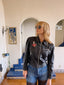 80s Vintage Lily Farouche Black Leather Moto Jacket | Studded Heart “Lily Forever” Embroidered Biker Jacket
