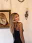 90s Vintage ROGIANI Netted Macramé Beaded Black Mesh Duster y2k