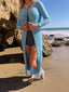 70s Vintage St. John Knits Baby Blue Longline Duster Cardigan |  Knit Sweater Maxi Dress