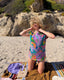 60s Vintage Rare Handmade Psychedelic Terry Cloth Beach Set | Tropical Butterfly Cover Up & Bikini Bottoms