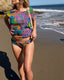 60s Vintage Rare Handmade Psychedelic Terry Cloth Beach Set | Tropical Butterfly Cover Up & Bikini Bottoms