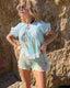 70s Vintage Aqua Daisy Peignoir Set | Sheer Chiffon Boudoir Lingerie
