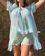 70s Vintage Aqua Daisy Peignoir Set | Sheer Chiffon Boudoir Lingerie