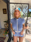 60s Vintage Sea Blue Terry Cloth Retro Romper | Mod Style Playsuit
