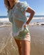 70s Vintage Aqua Daisy Peignoir Set | Sheer Chiffon Boudoir Lingerie