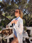 70s Vintage Embroidered Daisy Sheer White Lace Duster