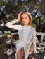 70s Vintage Embroidered Daisy Sheer White Lace Duster