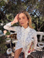 70s Vintage Embroidered Daisy Sheer White Lace Duster
