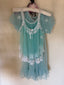 70s Vintage Aqua Daisy Peignoir Set | Sheer Chiffon Boudoir Lingerie