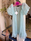 70s Vintage Aqua Daisy Peignoir Set | Sheer Chiffon Boudoir Lingerie