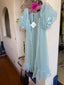 70s Vintage Aqua Daisy Peignoir Set | Sheer Chiffon Boudoir Lingerie