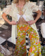 60s Vintage Butter Yellow Chiffon Peignoir Set | Sheer Lace Dress & Cape