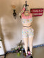 60s Vintage Novelty Print Babydoll Set | Mod Style Bloomers Bralette Dress 3 Piece Lingerie Set